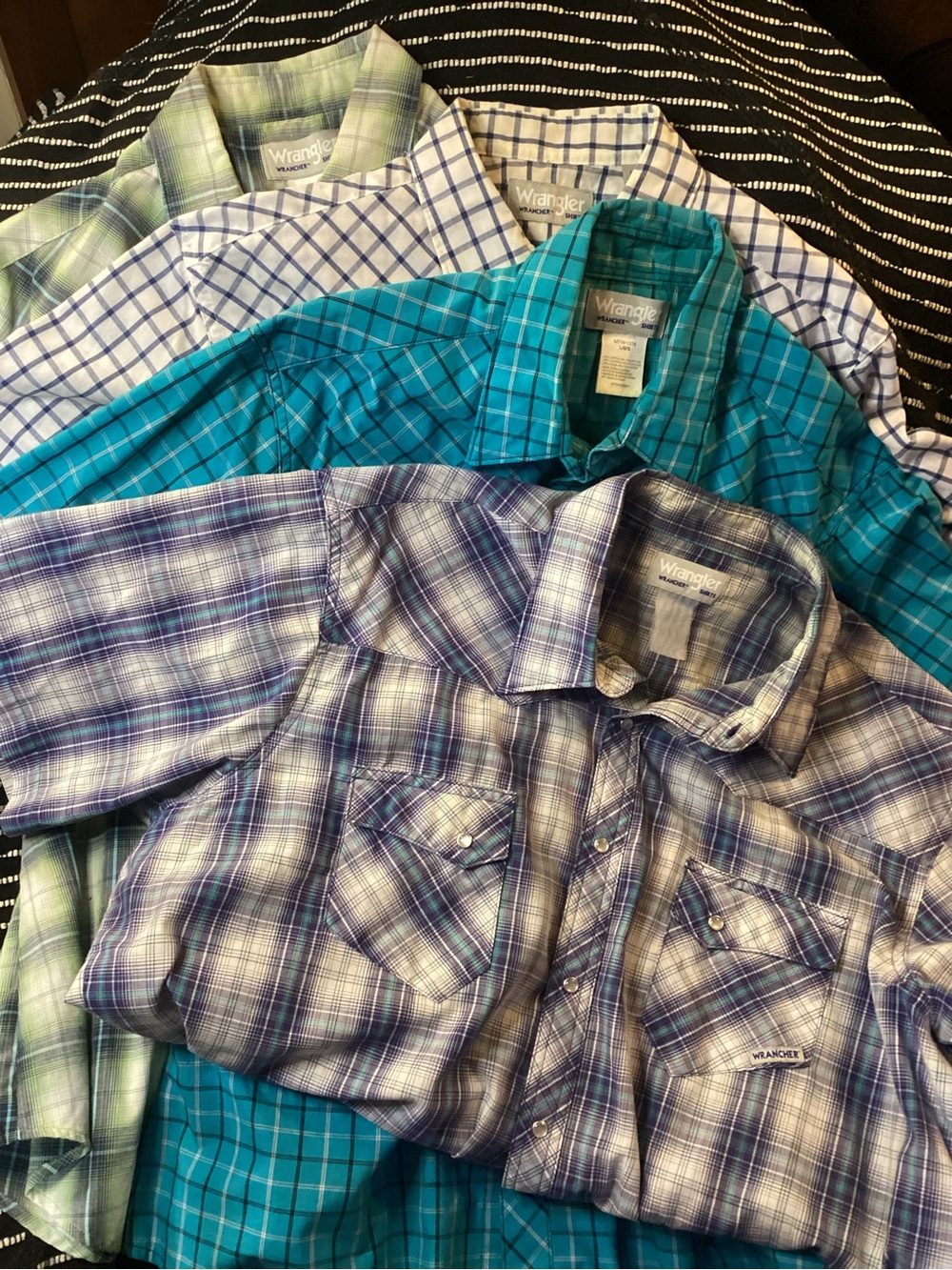 Wrangler Pearl Snap Western Plaid Button-Up Shorts Sleeve Shirts 4 Sz Large (N)